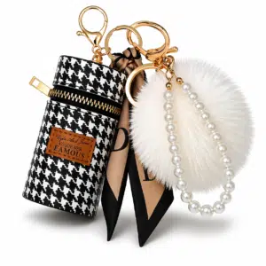Cute & Trendy Pearl Pendant Bag Keychain with Plush Faux Fur Pom Pom - White