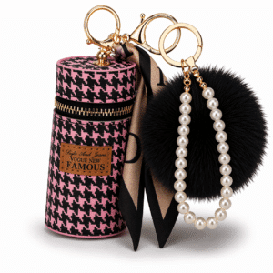Fashion-Forward Faux Fur Pom Pom Ball Keychain with Elegant Pearl Pendant - Pink | Black