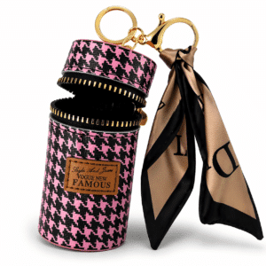 Chic Keychain Charm with Earphone Storage and Mini Coin Purse for Bags - Black/Pink