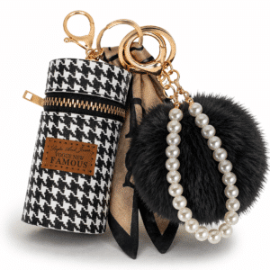 Glamorous Faux Fur Pom Pom Ball Keychain with Fashionable Pearl Pendant for Bags - White | Black