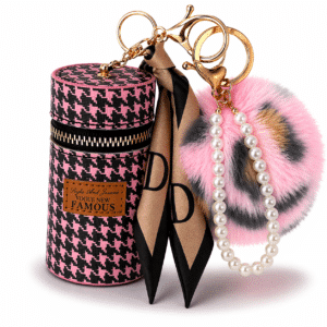 Chic Faux Fur Pom Pom Ball Keychain with Premium Pearl Pendant for Handbags - Pink|Black Pink Lepo