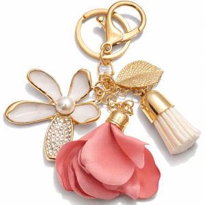 Elegant Bling Rhinestones Flower and Tassel Keychain Charm for Chic Accessories - Pink | White