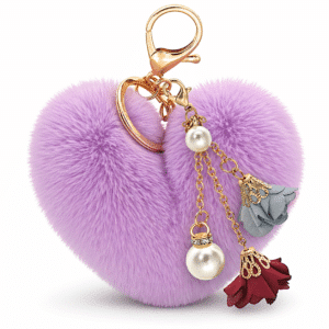 Chic Faux Fur Pom Pom Keychain Charm – Heart, Pearl & Roses for Every Occasion - Light Purple