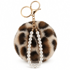 Adorable Faux Fur Pompom with Pearls Keychain Charm for Fashion Accessories - Cream Lepo