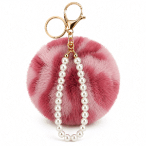 Elegant Faux Fur Pompom Keychain Charm with Pearls for Fashion Accessories - Rose Lepo