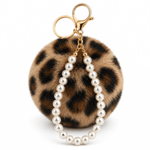 Luxury Faux Fur Pompom with Pearls Keychain Charm for Stylish Accessories - Brown Lepo