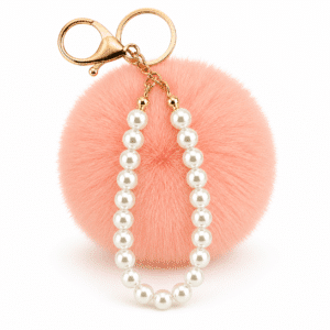 Charming Faux Fur Pompom with Pearls Keychain Charm for Trendy Bags - Baby Pink