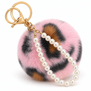Premium Faux Fur Pompom with Pearls Keychain Charm for Trendy Fashionistas - Pink Lepo