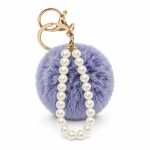 Trendy Faux Fur Pompom with Pearls Keychain Charm for Stylish Handbags - Frosted Blue