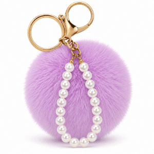 Glamorous Faux Fur Pompom with Pearls Keychain Charm for Fashion-Obsessed Bags - Purple