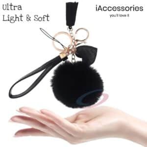 Trendy Fluffy Soft Faux Fur Pom Pom Tassel Heart for Fashionable Bags - Black