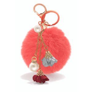 Stunning Rose Pearl Pom Pom Keychain – Luxury Charm for Her - Coral
