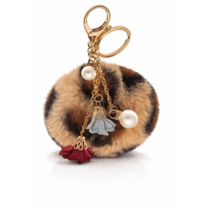 Rose Pearl Pom Pom Keychain – Personalized Charm for Fashion Lovers - Brown lepo