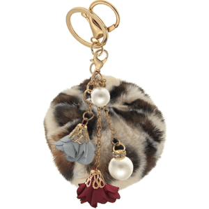 Beautiful Rose & Pearl Pom Pom Keychain – Perfect for Special Occasions - Cream lepo