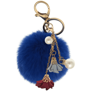 Luxurious Rose & Pearl Pom Pom Keychain – Customizable for Special Gifts - Dark Blue