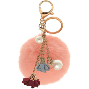 Trendy Rose Pearl Pom Pom Keychain – Elegant and Customizable Design - Baby Pink