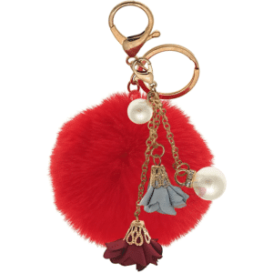 Romantic Rose Pearl Pom Pom Keychain – Personalized for Loved Ones - Red
