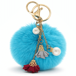 Cute Rose Pearl Pom Pom Keychain – Perfect for Fashion-Forward Women - Peacock Blue