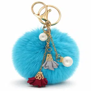 Cute Rose Pearl Pom Pom Keychain – Perfect for Fashion-Forward Women - Peacock Blue