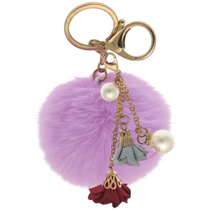 Gorgeous Rose Pearl Pom Pom Keychain – Custom Charm for Her - Light Purple