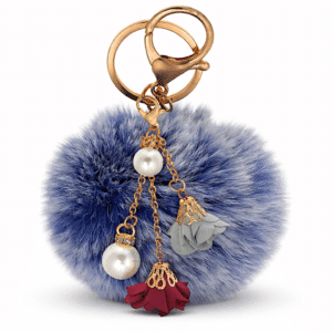 Custom Rose Pearl Pom Pom Keychain – Unique Gift for Loved Ones - Frosted Blue