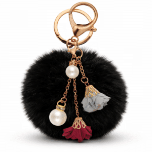 Trendy Rose Pearl Pom Pom Keychain – Add a Touch of Elegance - Black