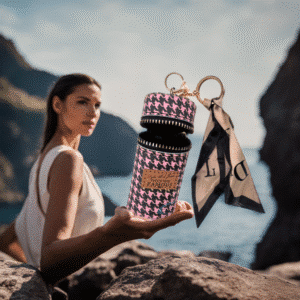 Chic Keychain Charm with Earphone Storage and Mini Coin Purse for Bags - Black/Pink