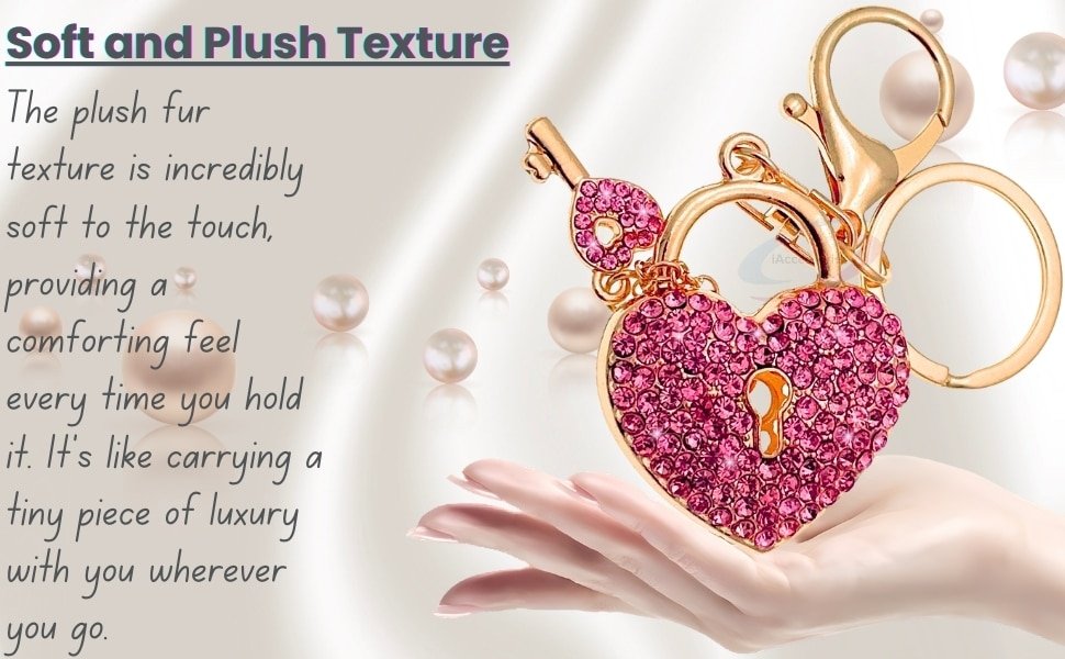 Luxury Pink Crystal Heart Lock Keychain Gold Tone Boutique Accessory 4K