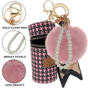 Adorable Pearl Pendant & Faux Fur Pom Pom Keychain Charm for Stylish Accessories - Pink