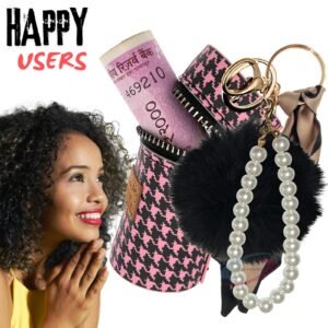 Fashion-Forward Faux Fur Pom Pom Ball Keychain with Elegant Pearl Pendant - Pink | Black