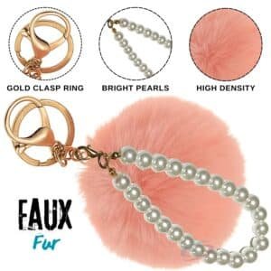 Charming Faux Fur Pompom with Pearls Keychain Charm for Trendy Bags - Baby Pink