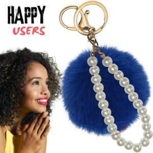 Glam Faux Fur Pompom with Pearls Keychain Charm for Luxury Accessories - Drak Blue