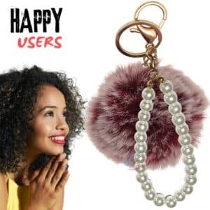 Luxurious Faux Fur Pompom with Pearls Keychain Charm for Chic Accessories - Frosted Red Color