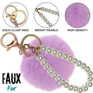 Glamorous Faux Fur Pompom with Pearls Keychain Charm for Fashion-Obsessed Bags - Purple
