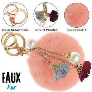 Trendy Rose Pearl Pom Pom Keychain – Elegant and Customizable Design - Baby Pink