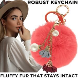 Stunning Rose Pearl Pom Pom Keychain – Luxury Charm for Her - Coral