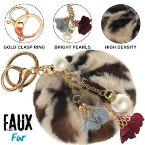 Beautiful Rose & Pearl Pom Pom Keychain – Perfect for Special Occasions - Cream lepo