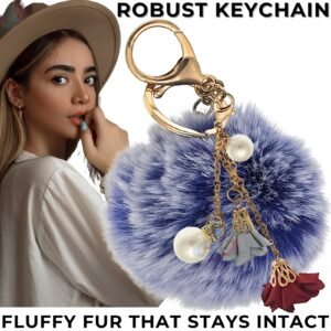 Custom Rose Pearl Pom Pom Keychain – Unique Gift for Loved Ones - Frosted Blue