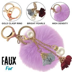 Gorgeous Rose Pearl Pom Pom Keychain – Custom Charm for Her - Light Purple