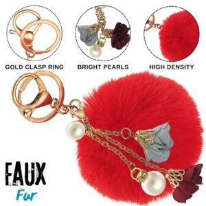 Romantic Rose Pearl Pom Pom Keychain – Personalized for Loved Ones - Red
