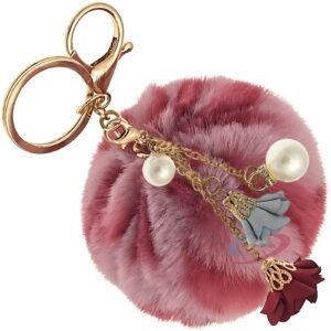 Glamorous Rose & Pearl Pom Pom Keychain – Customizable with Love - Rose lepo