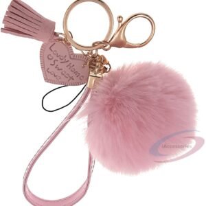 Cute Fluffy Soft Faux Fur Pom Pom Tassel Keychain Charm - Pink