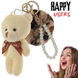 Brown Leopard-White Teddy Pom Pom Key Ring – iAccessories Faux Fur Pearl Bag Charm for Girls