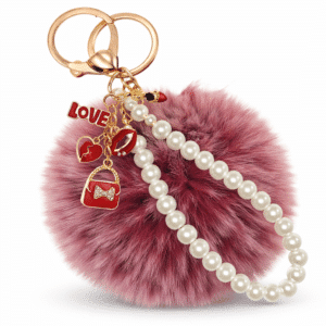 Frosted Red Fluffy Faux Fur Pom Pom Keychain – iAccessories Pearl Fashion Bag Charm for Girls