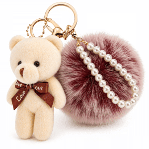 Frosted Red & White Teddy Pom Pom Key Ring – iAccessories Fluffy Faux Fur Pearl Bag Charm
