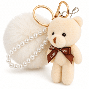 White Teddy Faux Fur Pom Pom Key Ring – iAccessories Pearl Bag Charm for Girls