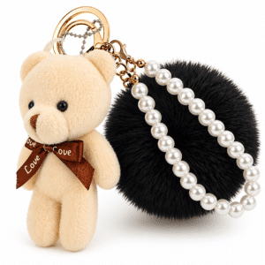 Black & White Teddy Faux Fur Pom Pom Key Ring – iAccessories Pearl Bag Charm for Girls