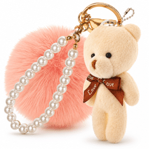 Baby Pink & White Teddy Pom Pom Keychain – iAccessories Faux Fur Pearl Key Ring for Girls