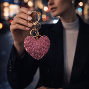 iAccessories Pink Bling 3D Crystal Heart Keychain – Sparkling Key Ring Pendant Charm for Girls’ Bags & Wallets