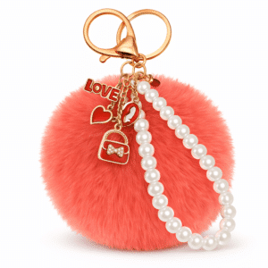 Coral Fluffy Faux Fur Pom Pom Keychain – iAccessories Pearl Fashion Bag Charm for Girls